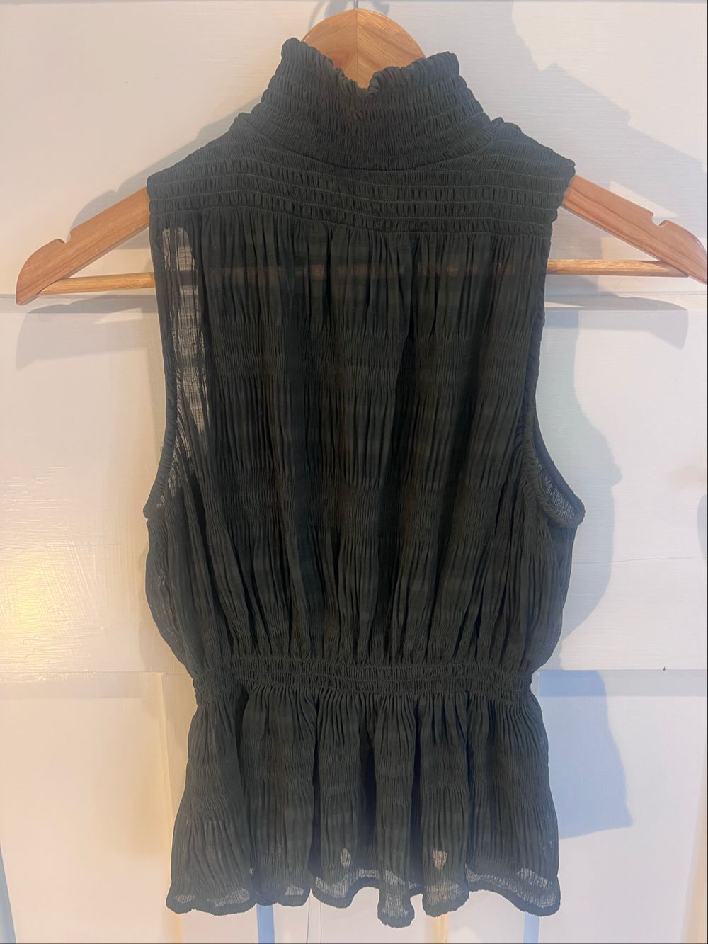 Dark Olive  Smocked Sleeveless Top