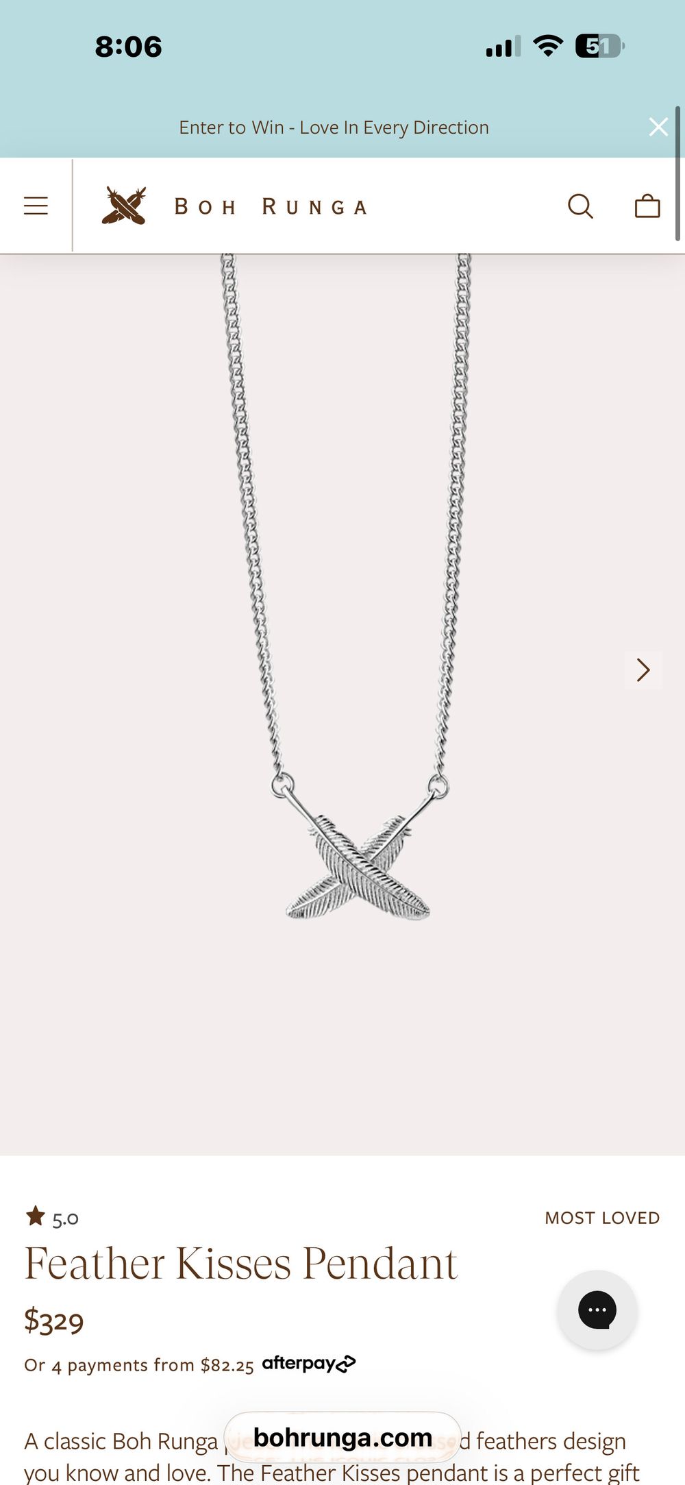 Boh Runga Silver Feather Kisses Pendant