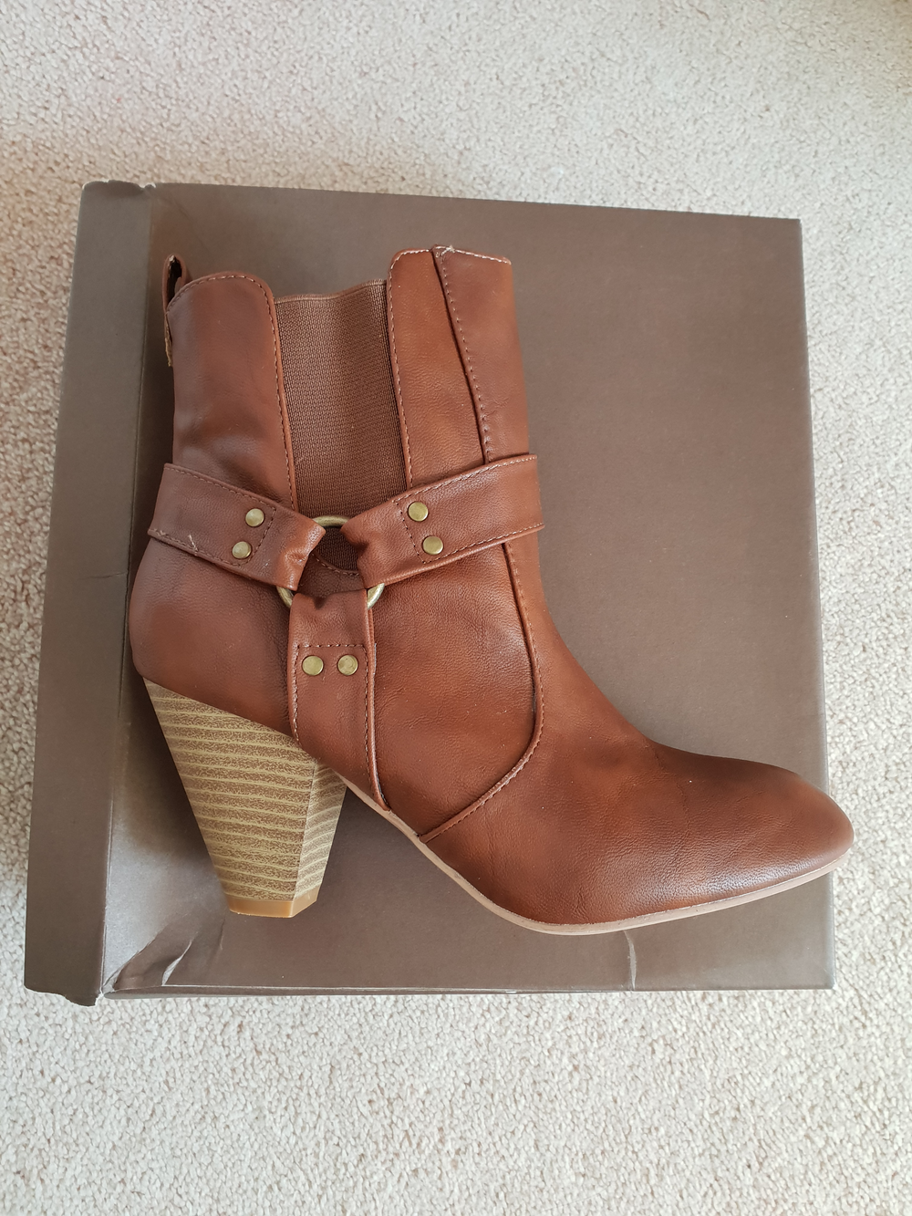 Tan Brown Heeled Ankle Boots