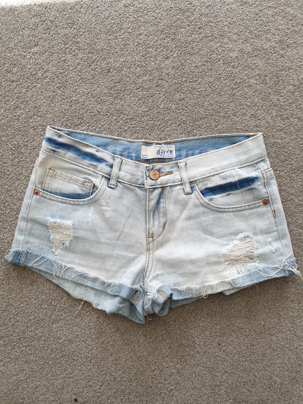 Distressed Light Blue Denim Shorts