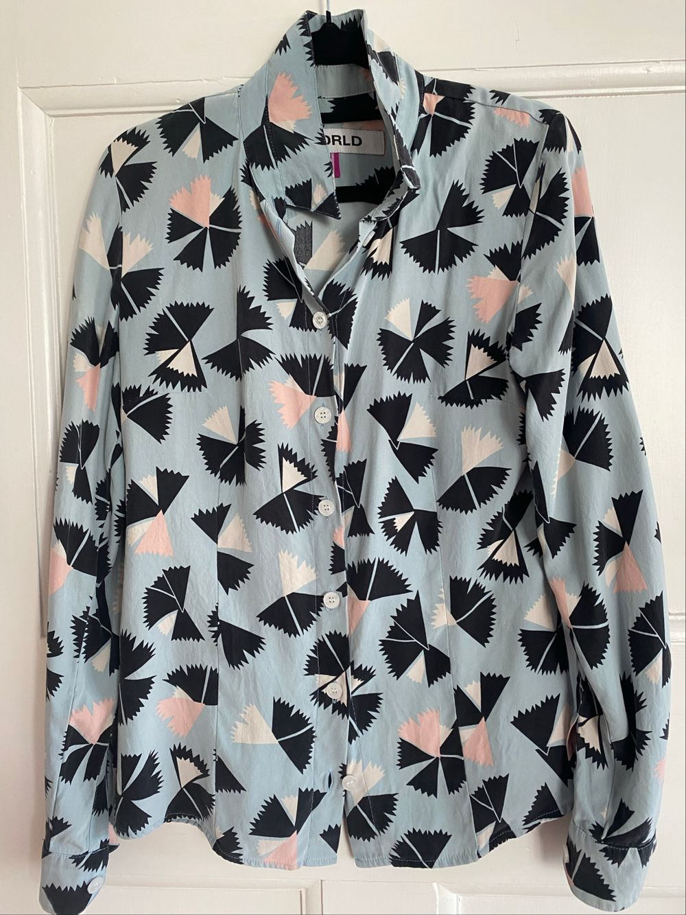 WORLD Blue Geometric Print Silk Shirt