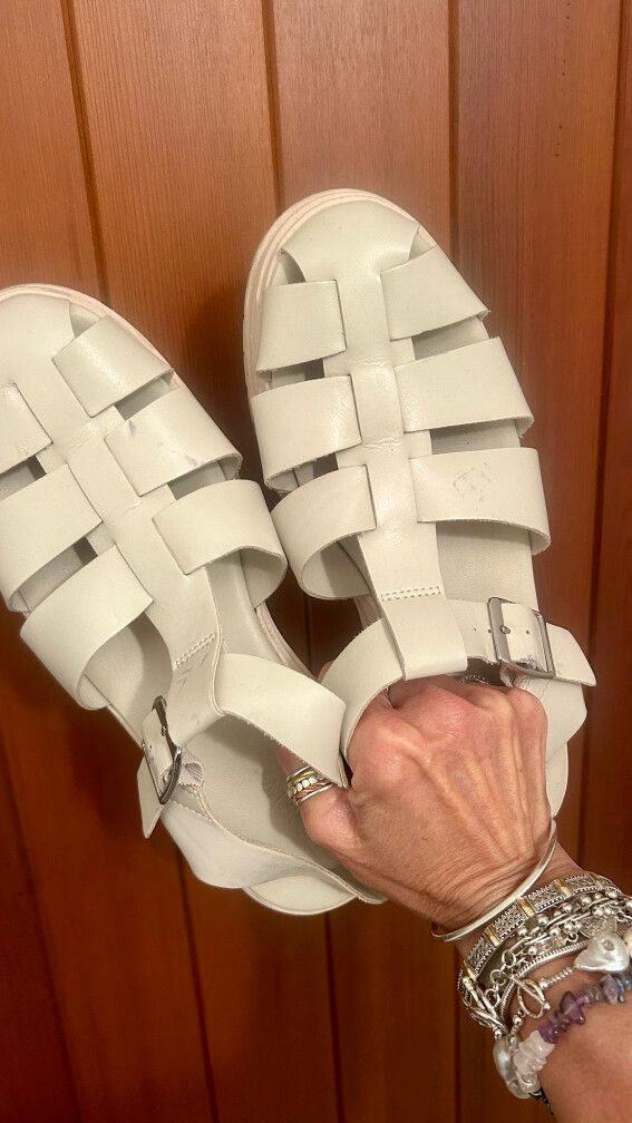 Chunky T Strap White Bone Sandals