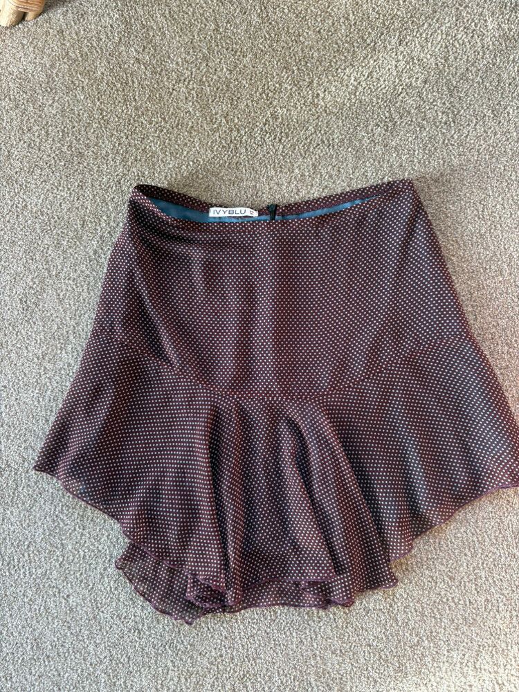nz made Ivyblu Burgundy Polka Dot Skirt hanky hemline