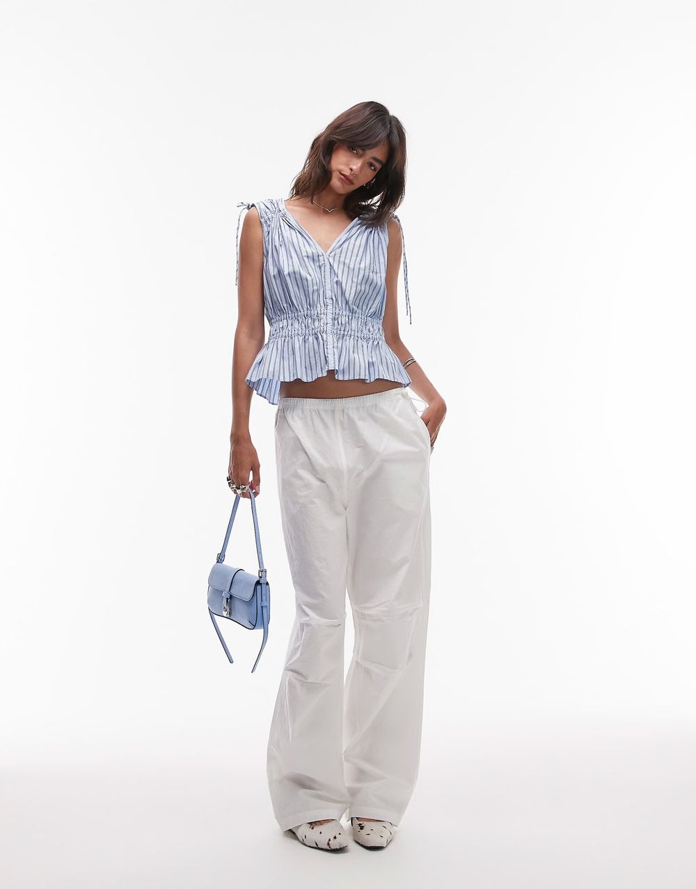 & Other Stories Blue Striped Peplum Top