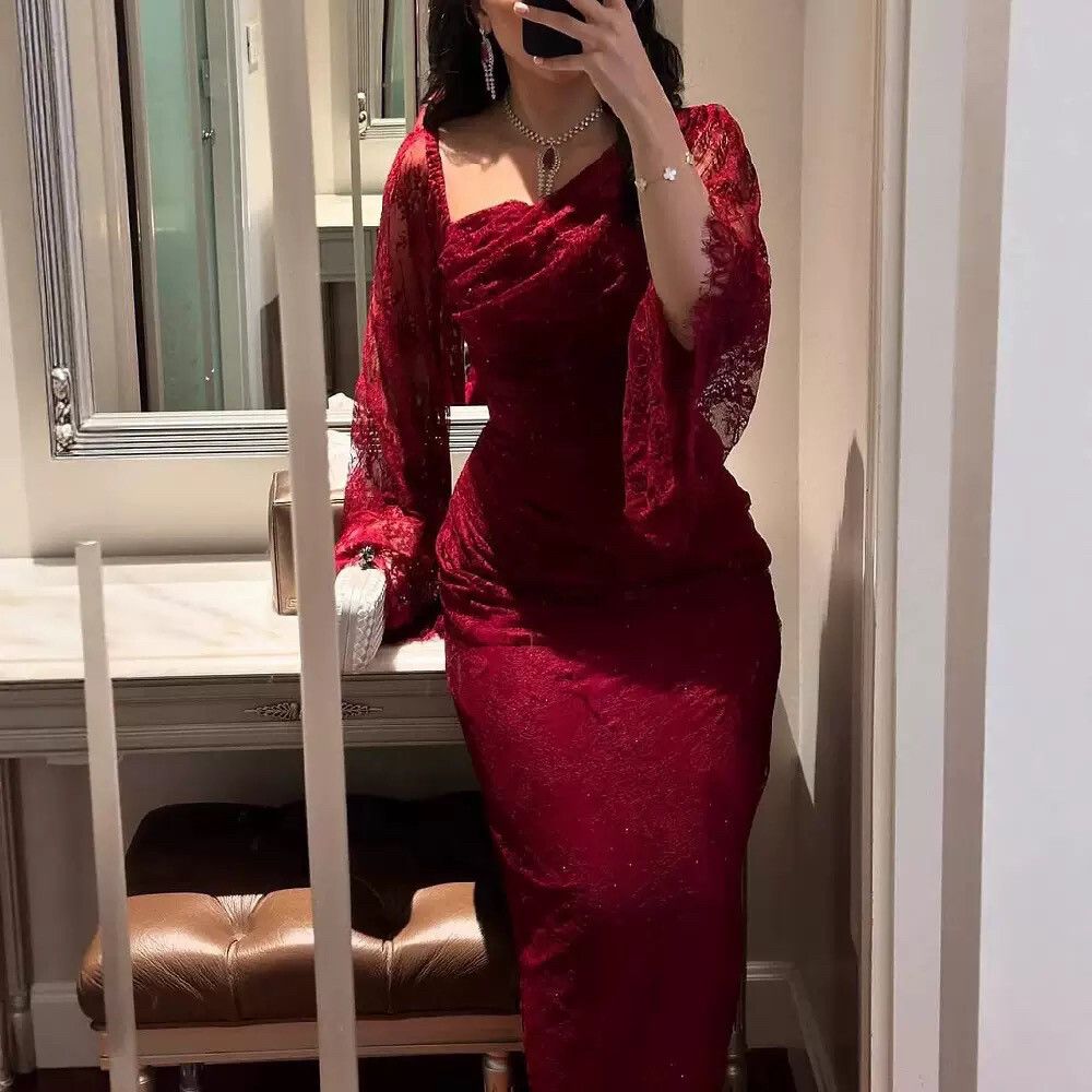 Other - Red Lace Long Sleeve Maxi Dress on Designer Wardrobe Other - Red Lace Long Sleeve Maxi Dress on Designer Wardrobe