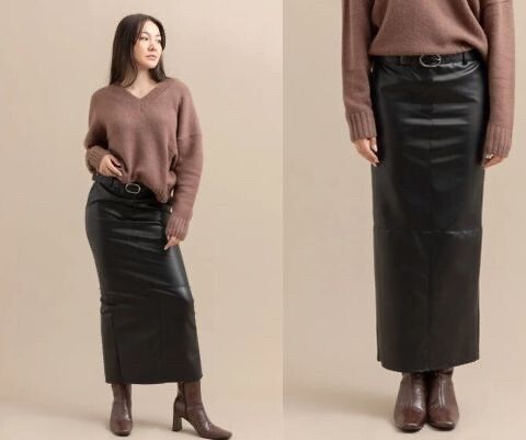 Vegan Leather Midi Skirt