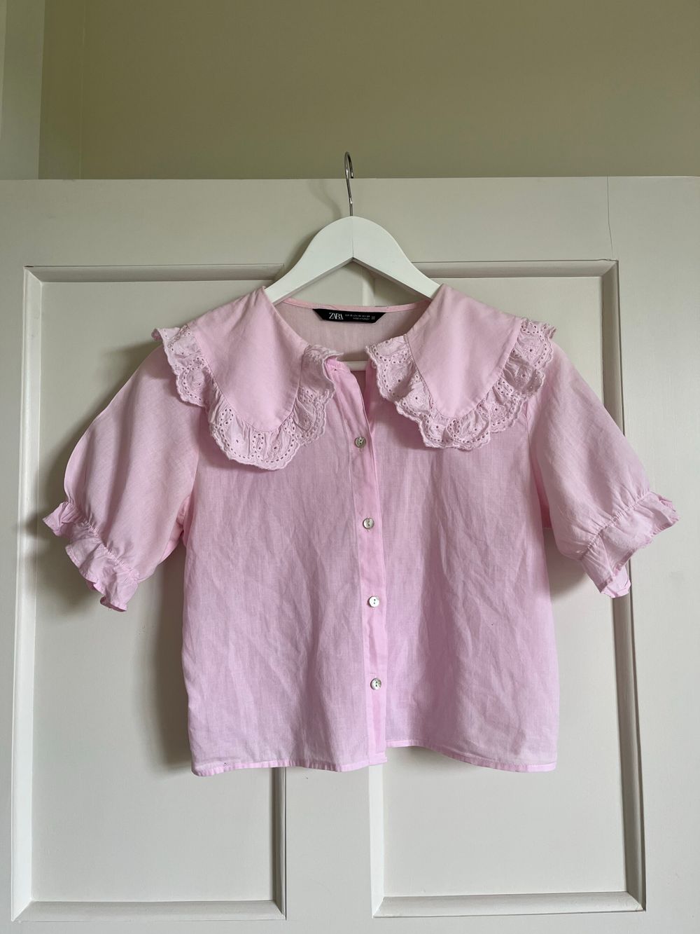 Zara Pink Broderie Collar Blouse