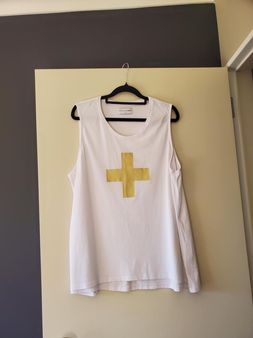 Stella + Gemma White Singlet with Gold Cross Size 14