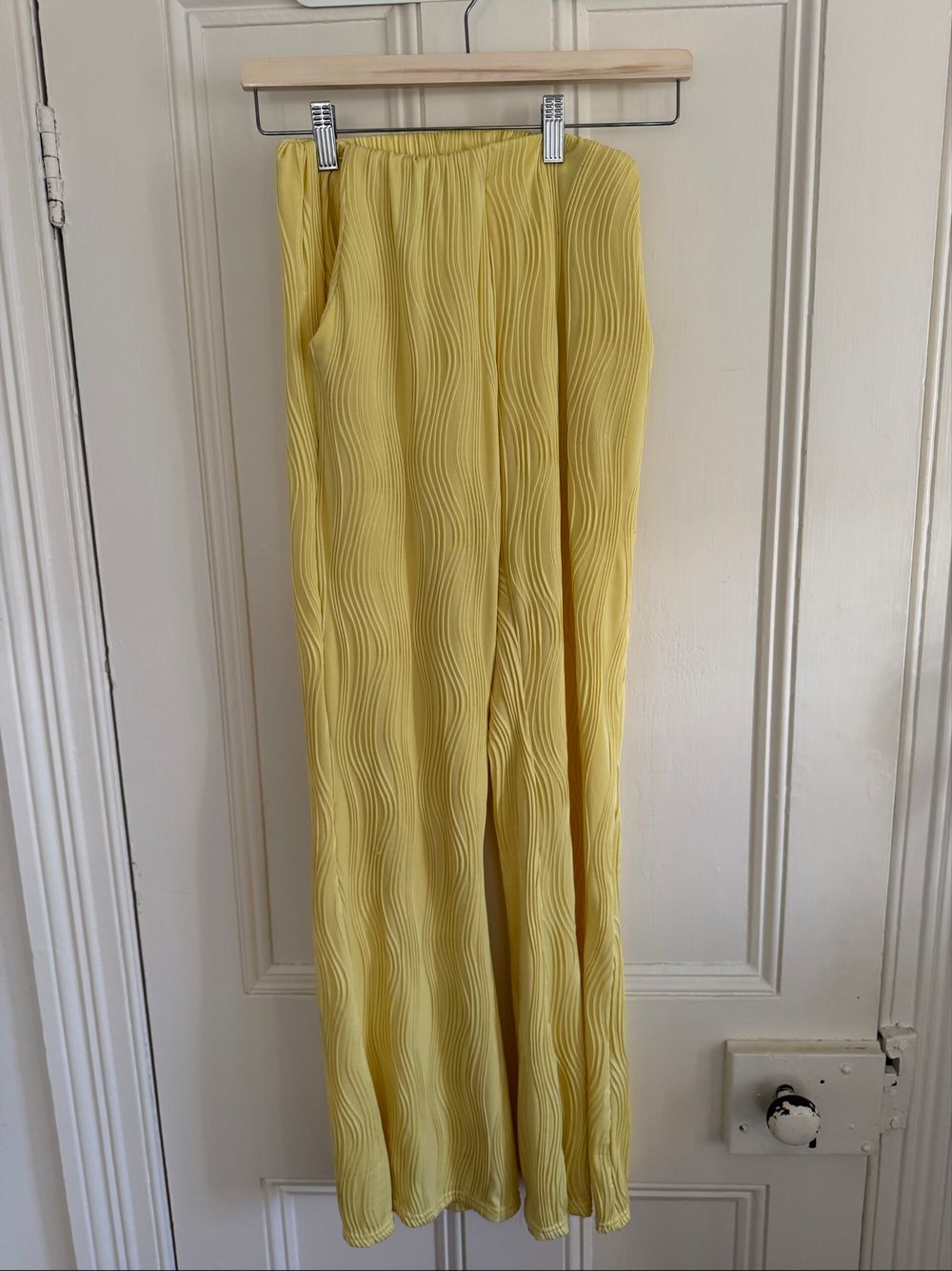 Yellow textured wide leg pants