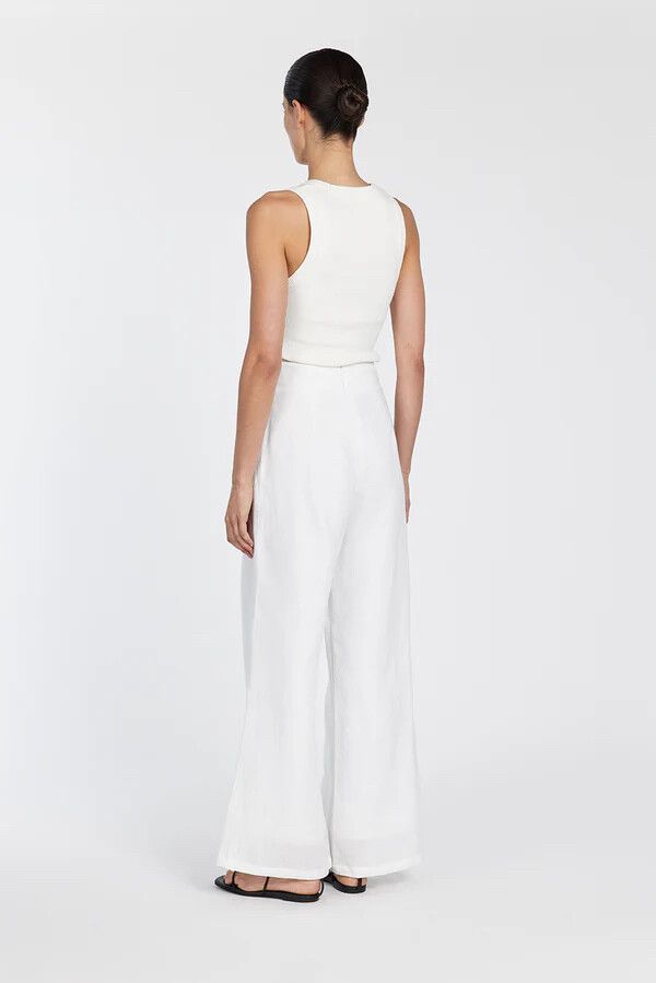 Dissh FLICK WHITE HIGH WAISTED LINEN PANT