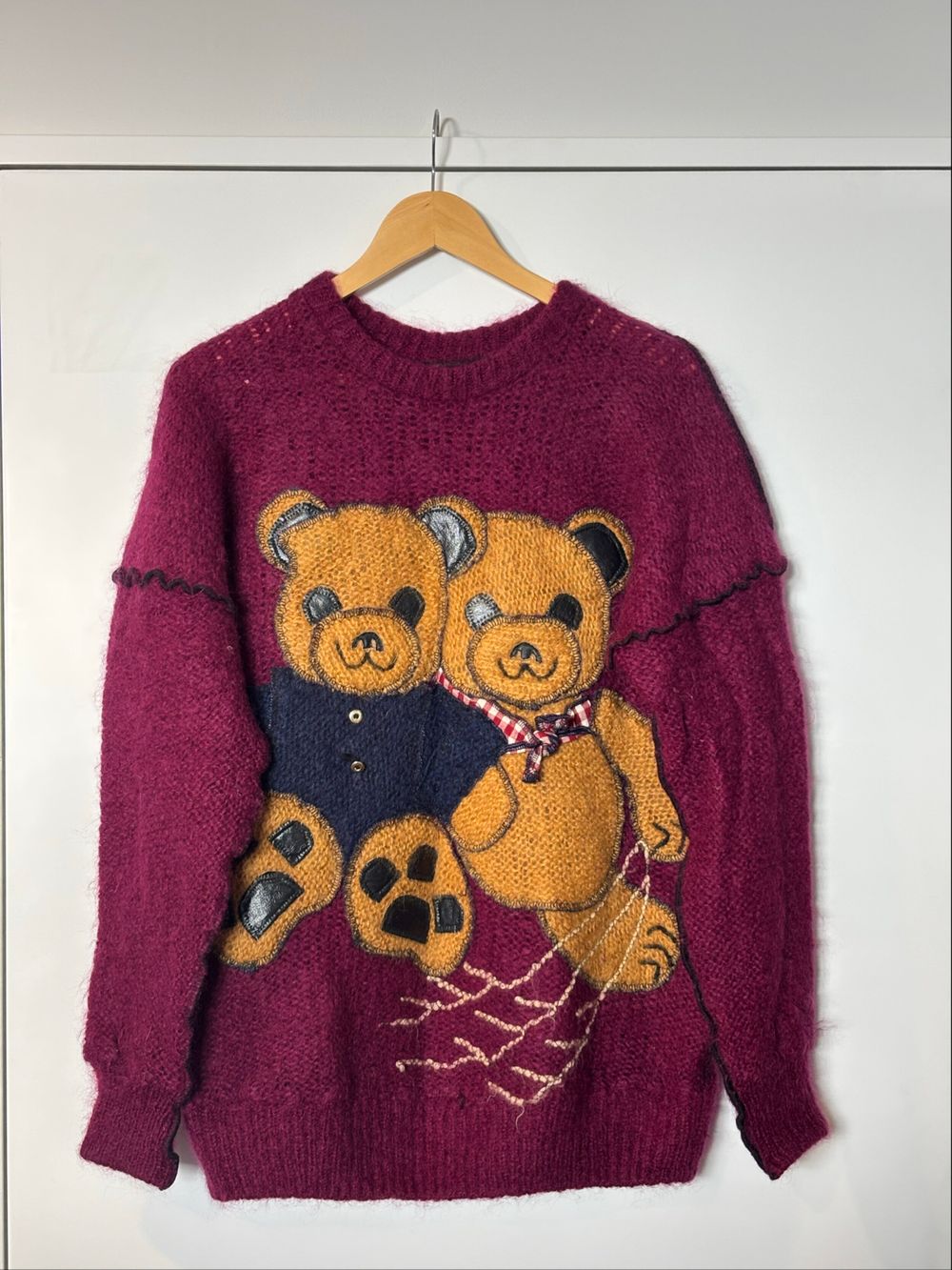 Adorable Vintage Burgundy Teddy Bear Jumper