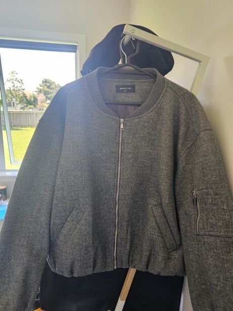 White fox grey bomber jacket