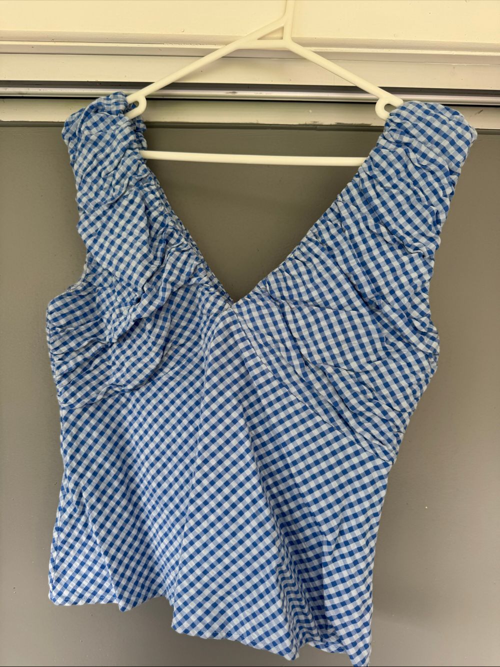 RUBY Blue Gingham Ruched Top