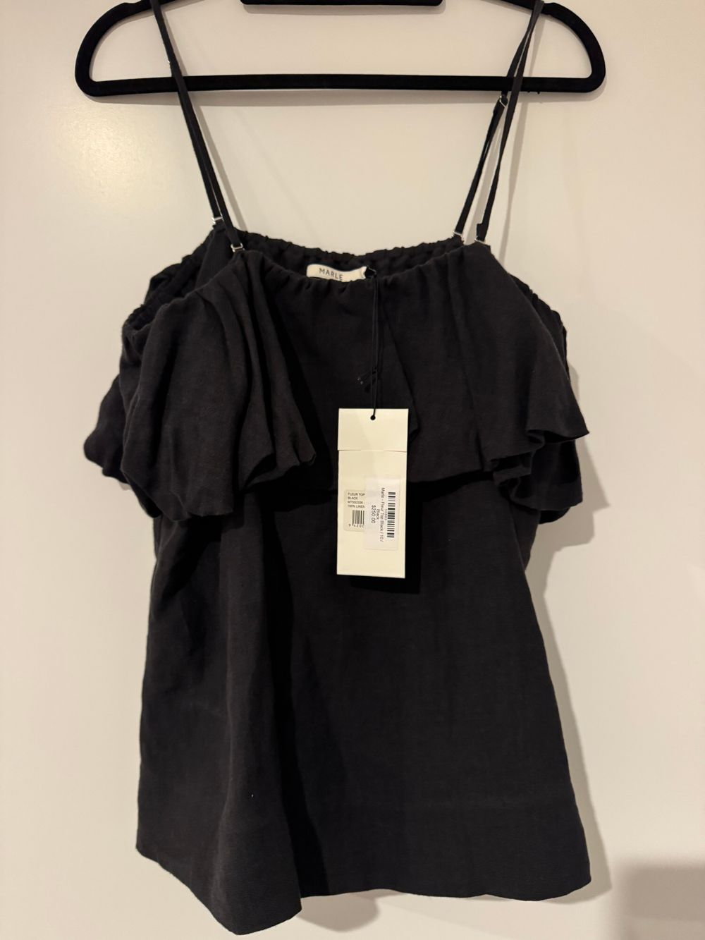 MARLE Black Fleur Top 100% linen