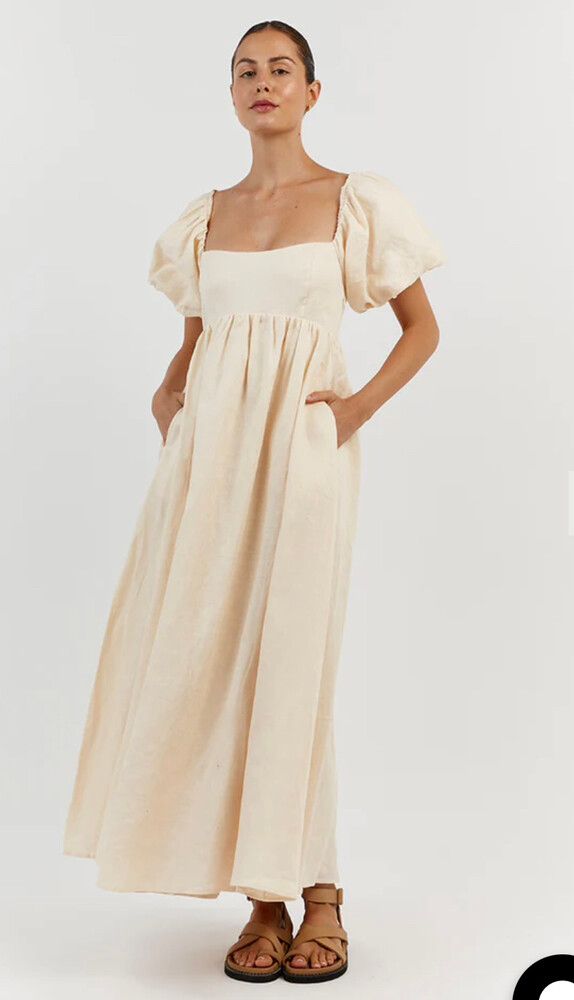 chinese dress ladies Canyon Linen Midi Dress Wheat / L