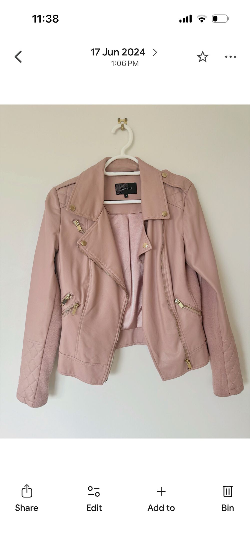 Whistle Pink Quilted Biker Jacket