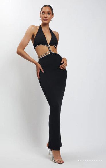 Meshki - Diamante Cut Out Maxi Dress - Black on Designer Wardrobe