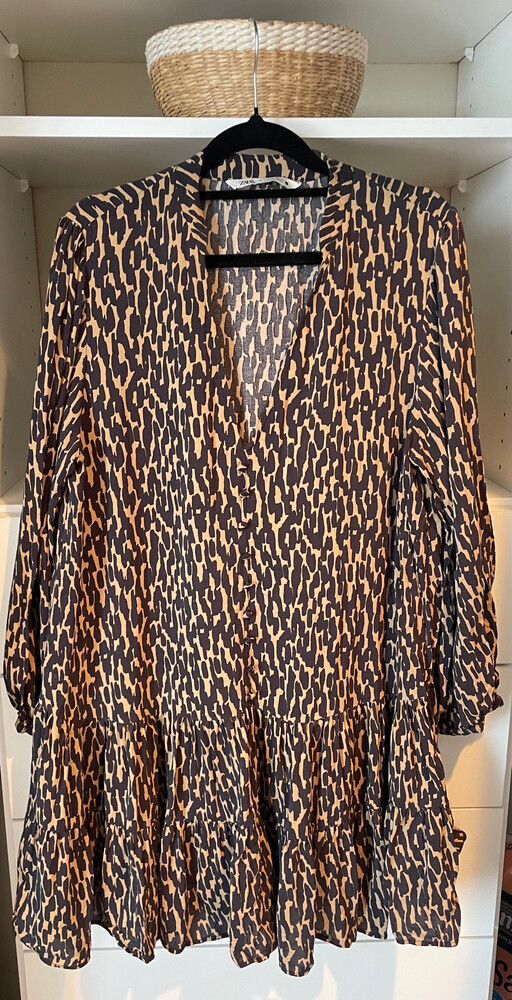 knee length dresses for ladies Zara Brown Tan Leopard Animal Print Front Keyhole Ruffle Tiered Mini D –  Brie
