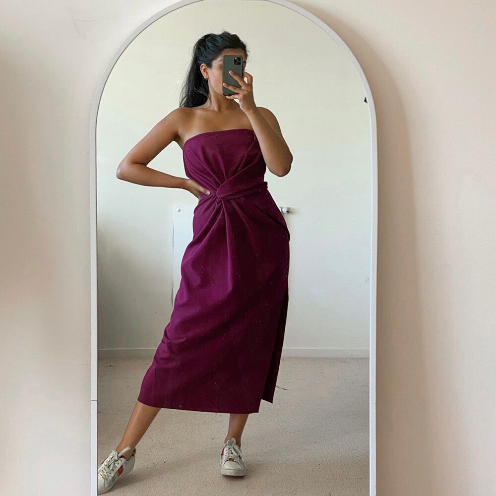 zara purple strapless dress Zara Pink/Purple Mesh Sleeveless Midi Dress