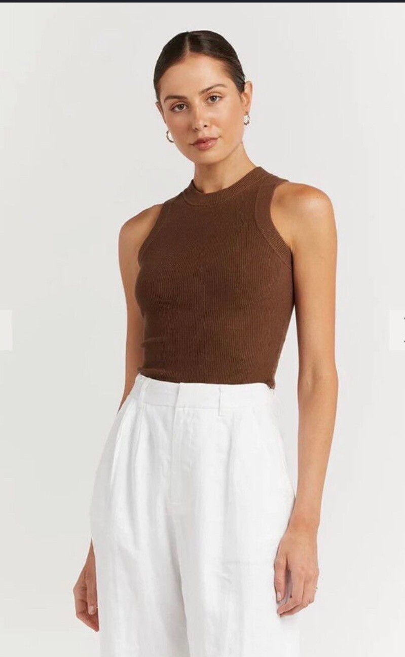 DISSH Brown Ribbed Knit Top