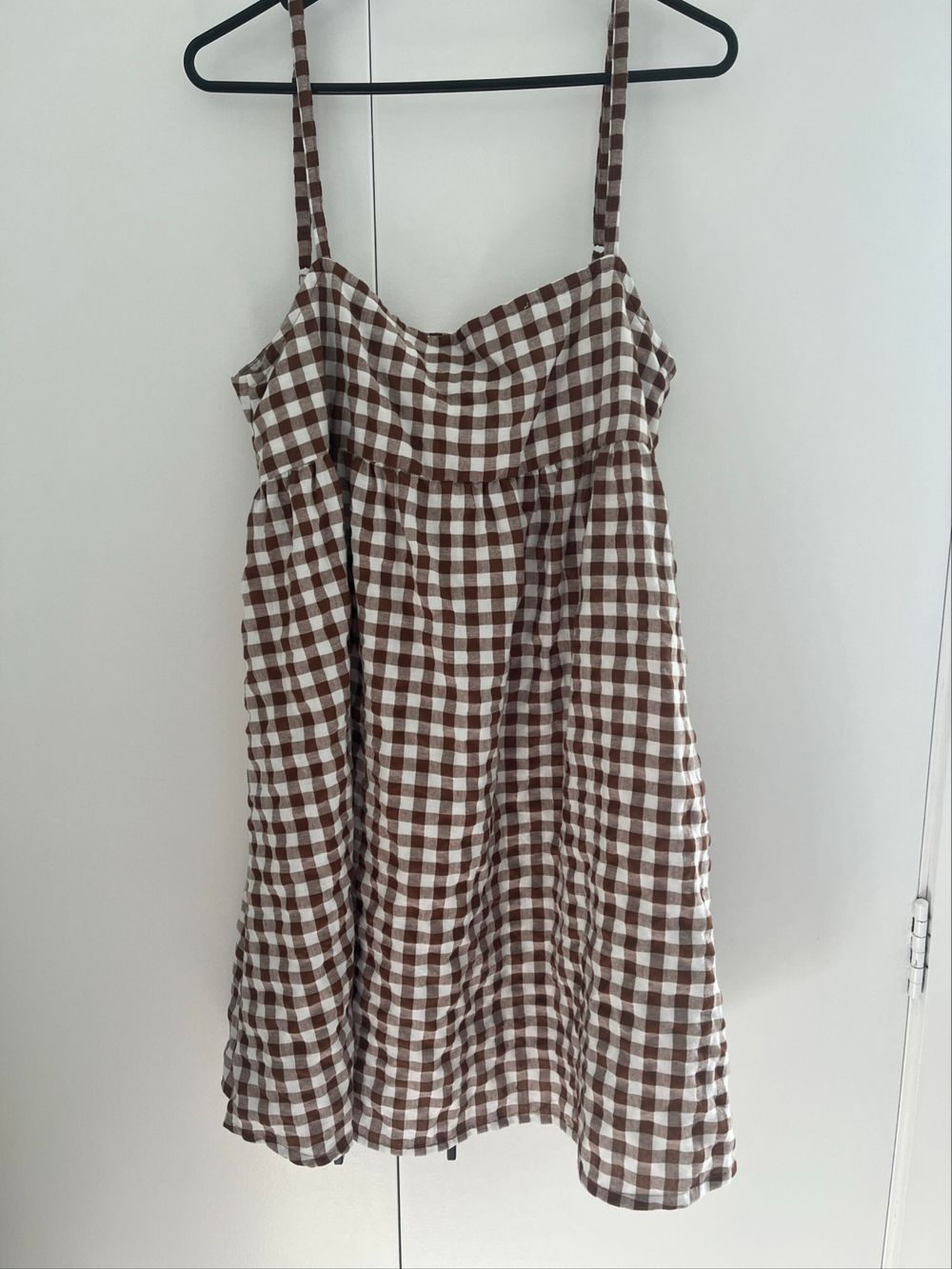 Beiged Brown Gingham Mini Dress
