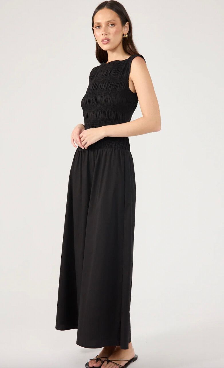 Perfect Stranger - Shirred High Neck Midi Dress Black on Designer Wardrobe