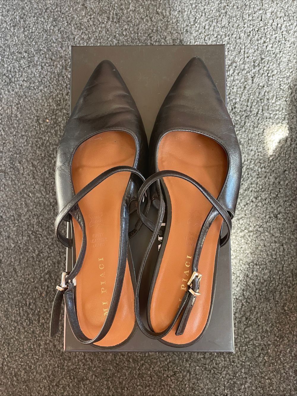 Mi Piaci Black Leather Slingback Erica Flats