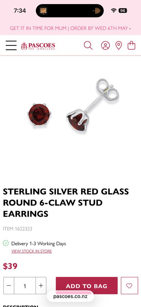 Pascoes Red Stud Earrings