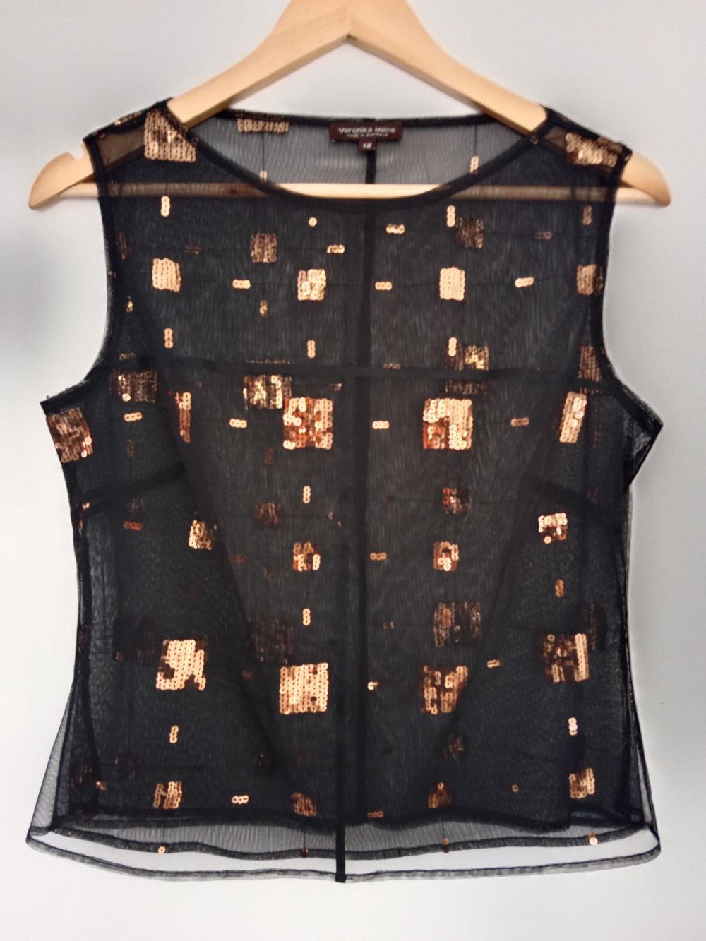 Veronica Maine.Sheer top with sequin detail. Size 12 AU