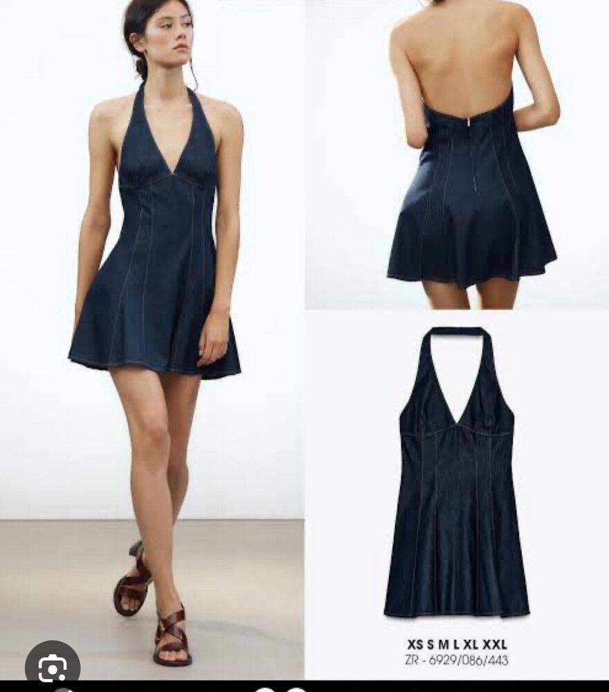 white christmas dresses Denim Halterneck Shirt Dress - main image 1