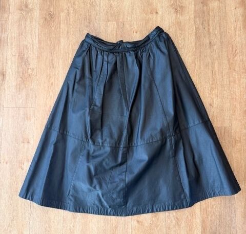 Vintage Black Genuine Leather Full Skirt – Made in Poland
