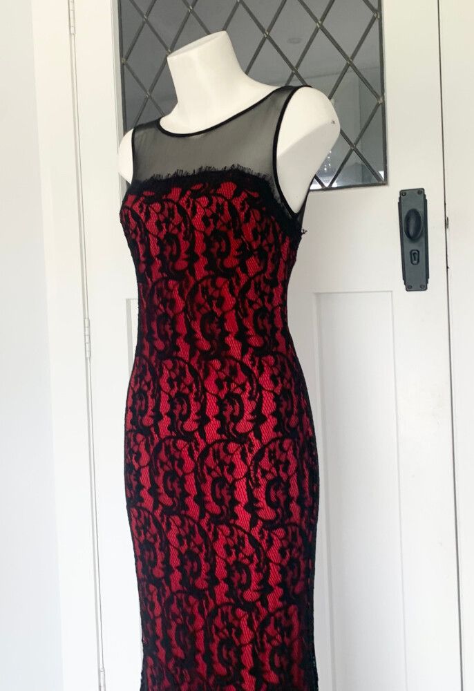 Juno Red Black Lace Maxi Dress