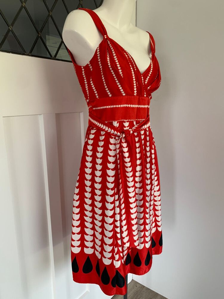 100% SILK Red White & Black Dress