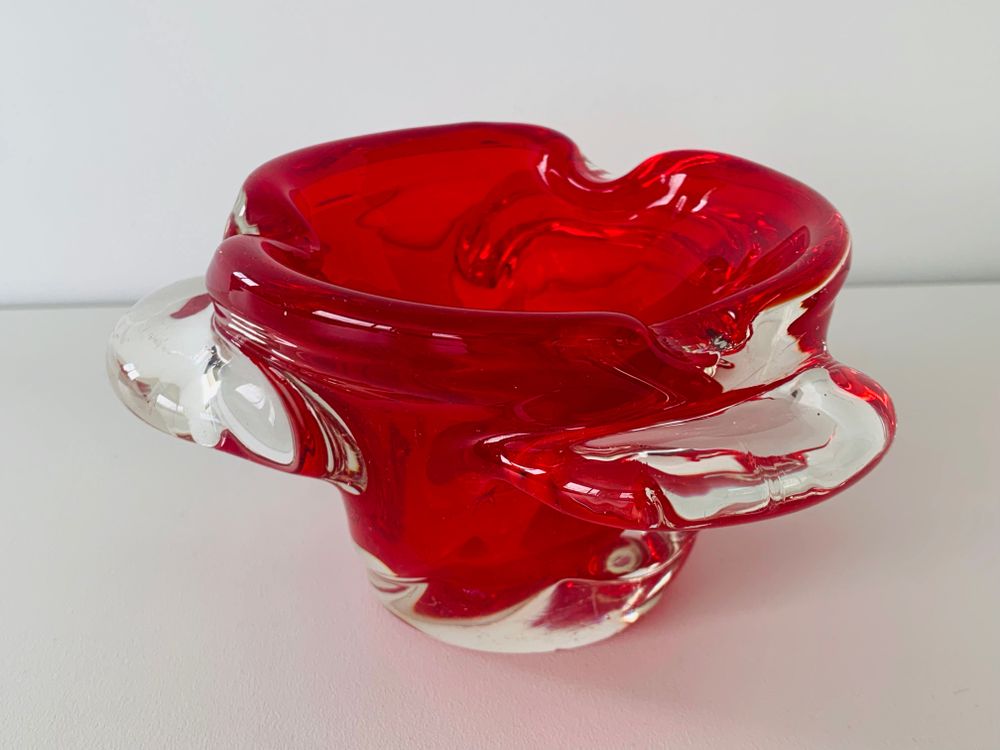Red Art Glass Ash Tray