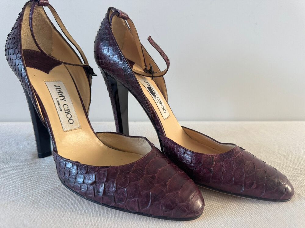 Jimmy Choo burgundy python leather heels