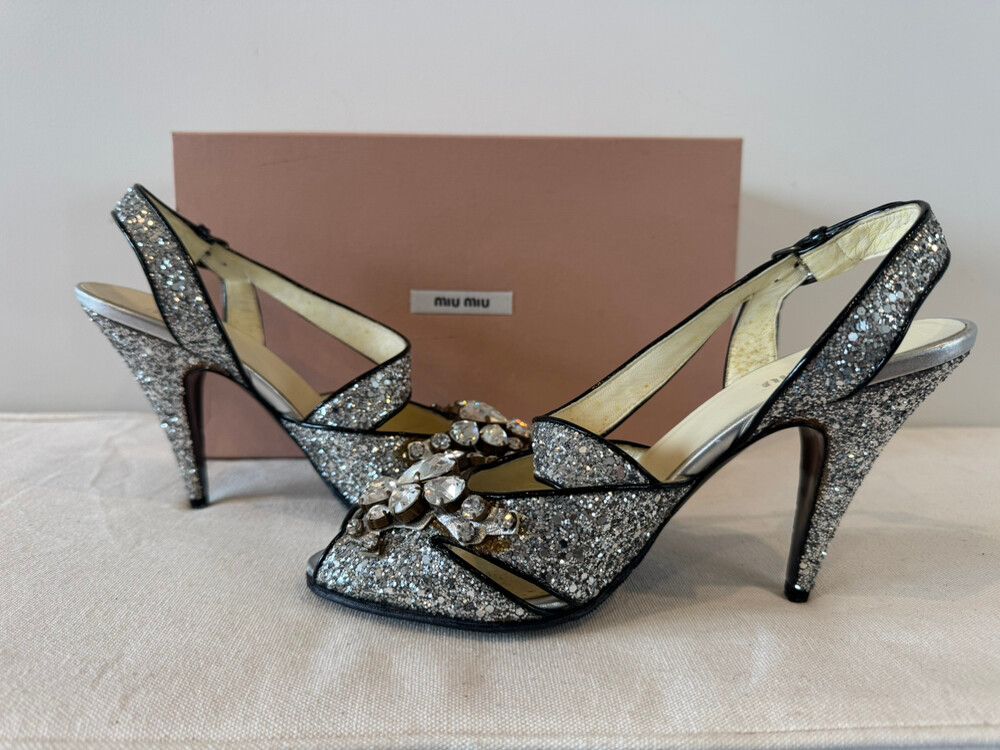 Miu Miu Silver Glitter Heels