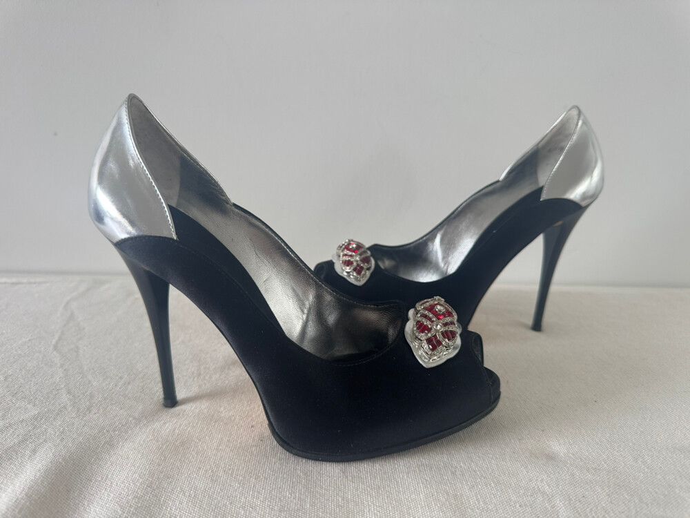 Giuseppe Zanotti Black and Silver Jewelled Heels