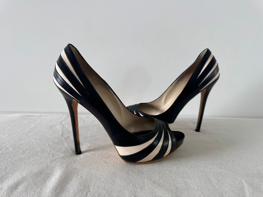 Alexander McQueen Striped Peep Toe Heels
