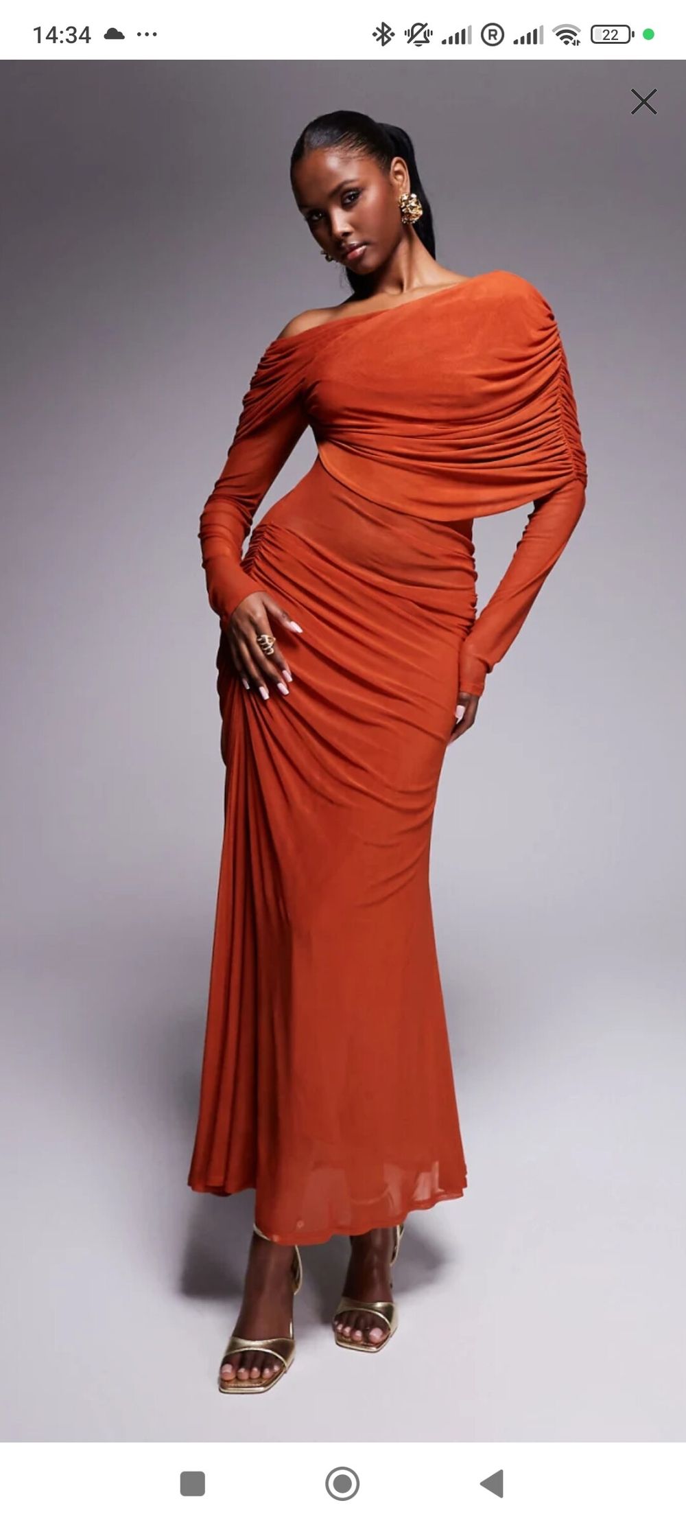ASOS Design - ASOS Design Long sleeve slouchy mesh mix maxi bardot dress in  rust on Designer Wardrobe