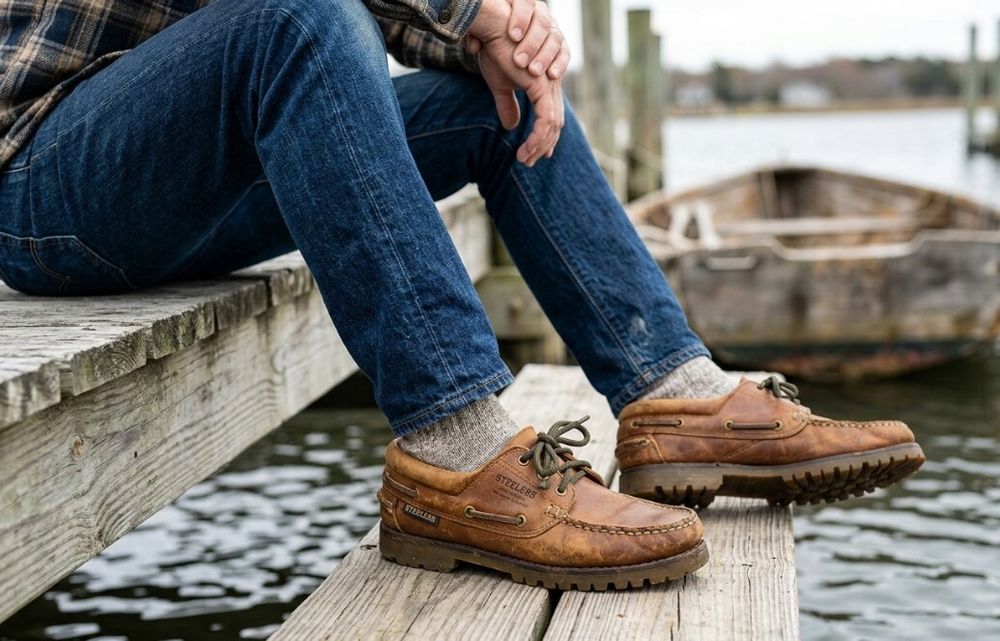 STEELERS PURE LEATHER BOAT SHOES LACE UP MEN 7 GOOD CONDITION