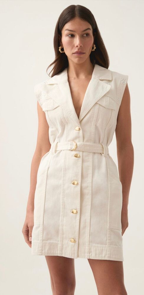 white christmas dresses Aje Cream Denim Puff Sleeve Dress US12 – 1132Consignment