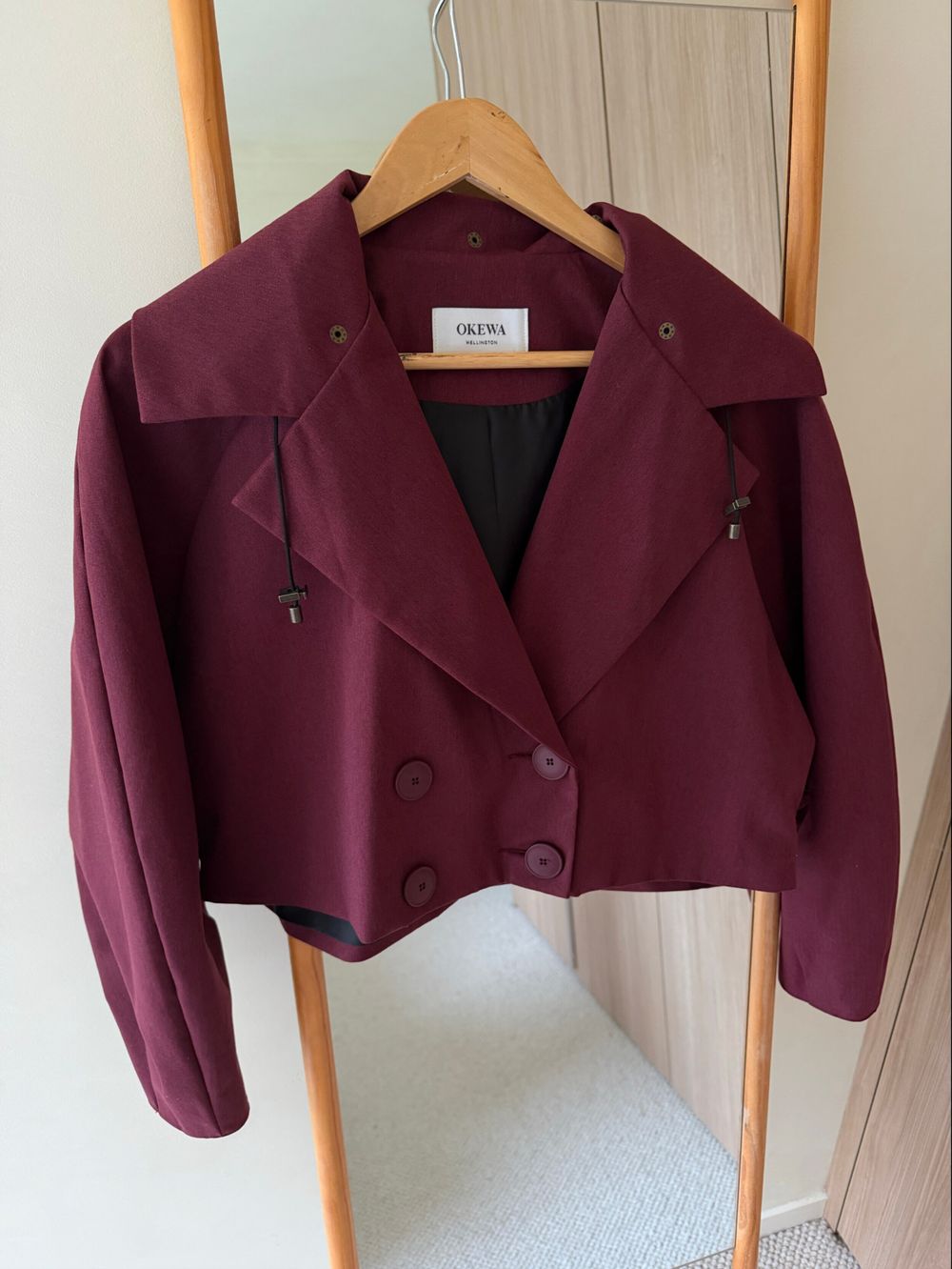 Okewa Burgundy Cropped Hooded Rain Jacket