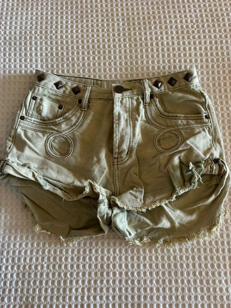 One Teaspoon Green Denim Shorts