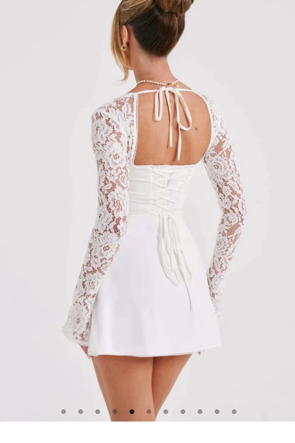 Babyboo Fashion - White Mini Dress With Lace Sleeves on Designer Wardrobe