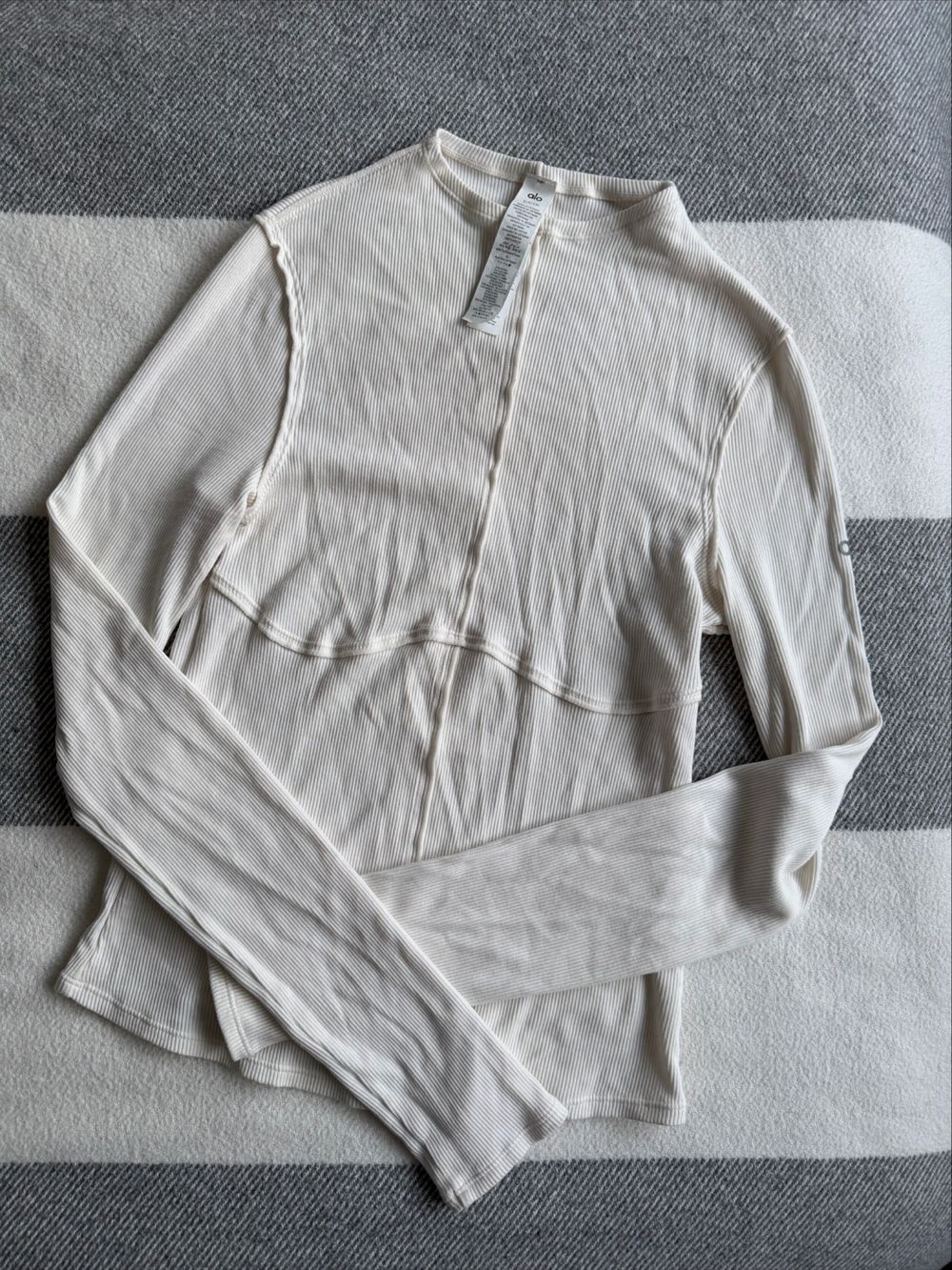 Alo White Ribbed Long Sleeve Top