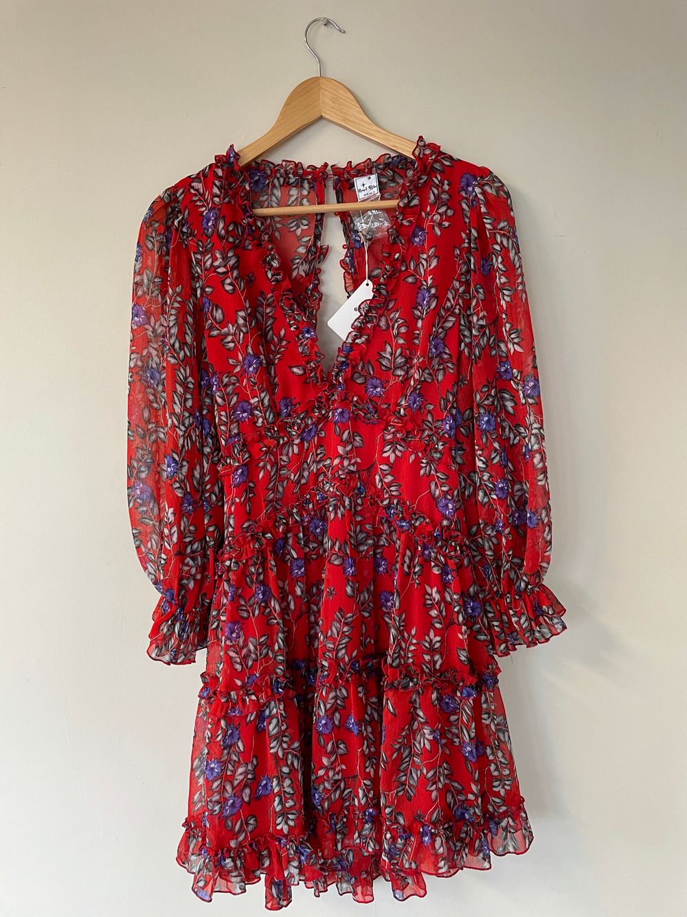angel biba red dress Angel Biba Red Floral Tiered Dress