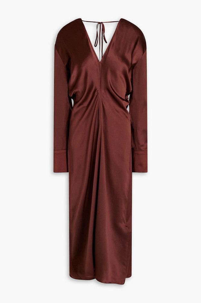 Brown Satin Midi Dress