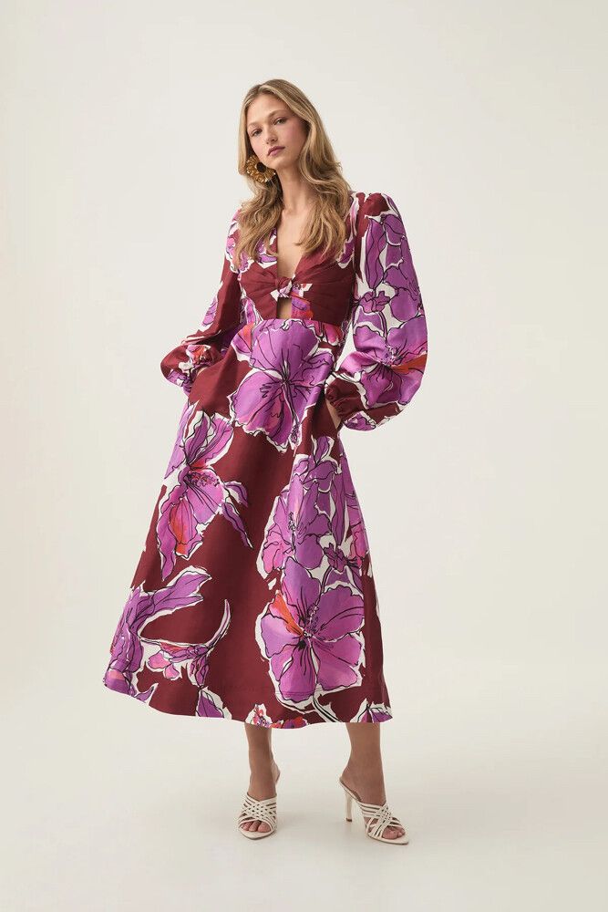 aje long sleeve dress Flared long dress with cut-out detail