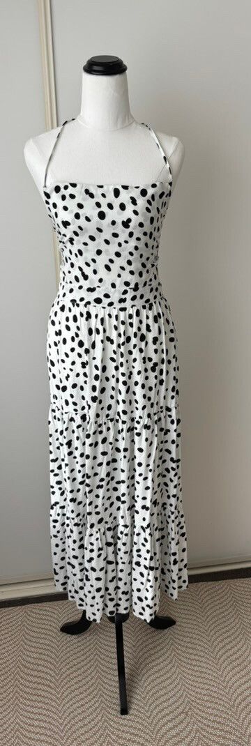 Iris Maxi White Black Spot Dress
