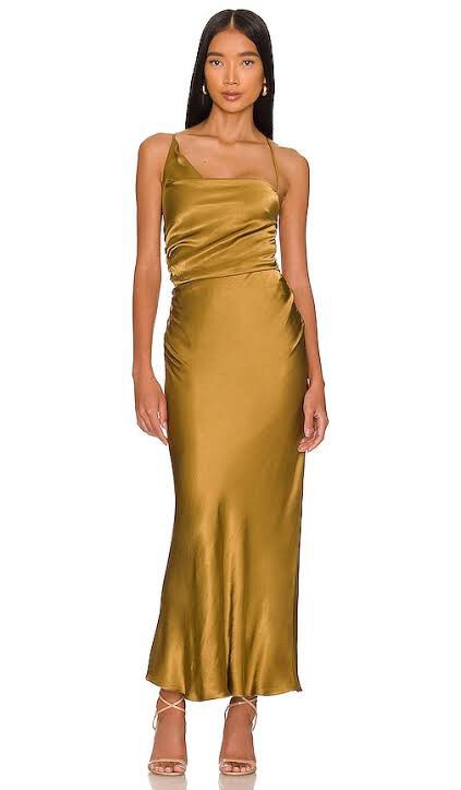 modern gold dresser knobs Gold Satin Cowl Neck Midi Dress by Chloe Lewis